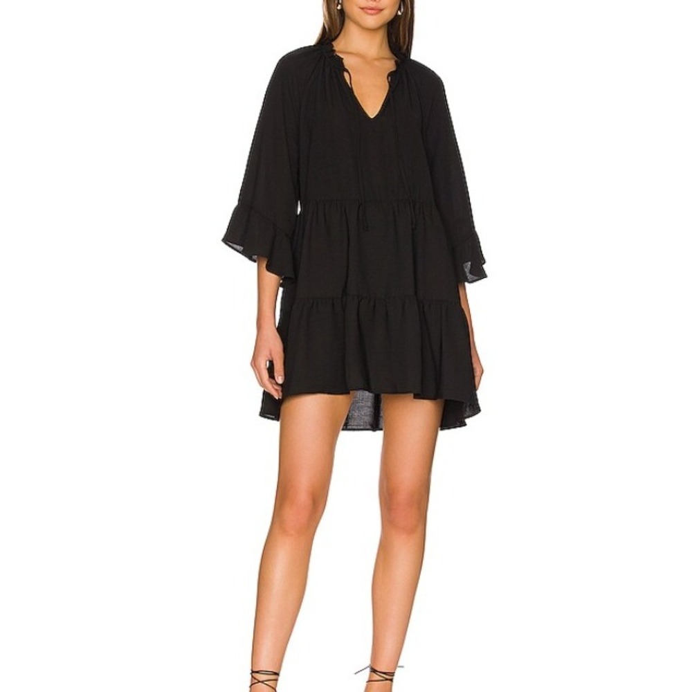 Show Me Your Mumu Viola Mini Dress Black Tiered Ruffle Babydoll S MF1-4819 BK57